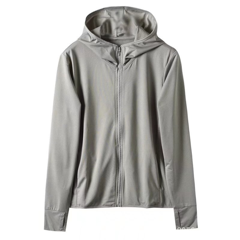 Ženski kaput s kapuljom i zatvaračem, mrežasta tkanina, UV zaštita, dugi rukavi, uski kroj, poliestersko-elastanska mješavina