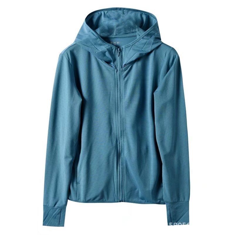 Ženski kaput s kapuljom i zatvaračem, mrežasta tkanina, UV zaštita, dugi rukavi, uski kroj, poliestersko-elastanska mješavina