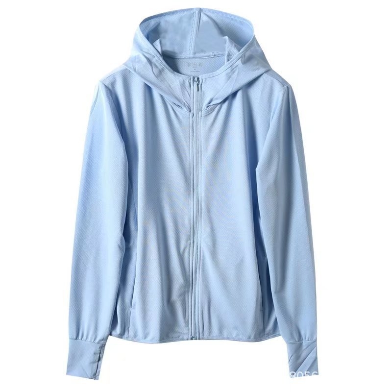 Ženski kaput s kapuljom i zatvaračem, mrežasta tkanina, UV zaštita, dugi rukavi, uski kroj, poliestersko-elastanska mješavina