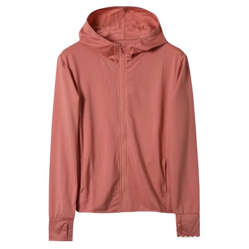 Ženski kaput s kapuljom i zatvaračem, mrežasta tkanina, UV zaštita, dugi rukavi, uski kroj, poliestersko-elastanska mješavina