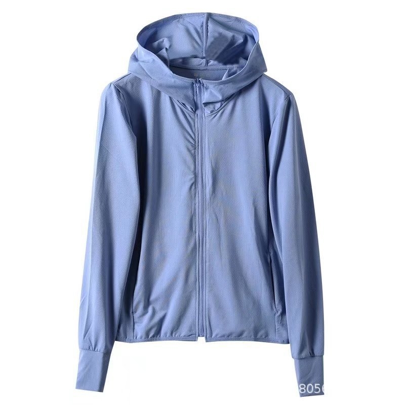 Ženski kaput s kapuljom i zatvaračem, mrežasta tkanina, UV zaštita, dugi rukavi, uski kroj, poliestersko-elastanska mješavina