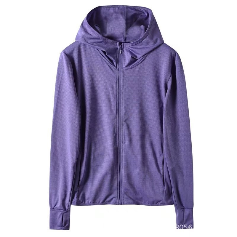 Ženski kaput s kapuljom i zatvaračem, mrežasta tkanina, UV zaštita, dugi rukavi, uski kroj, poliestersko-elastanska mješavina