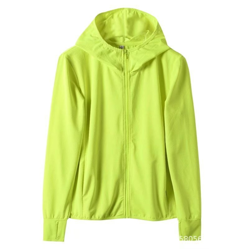 Ženski kaput s kapuljom i zatvaračem, mrežasta tkanina, UV zaštita, dugi rukavi, uski kroj, poliestersko-elastanska mješavina