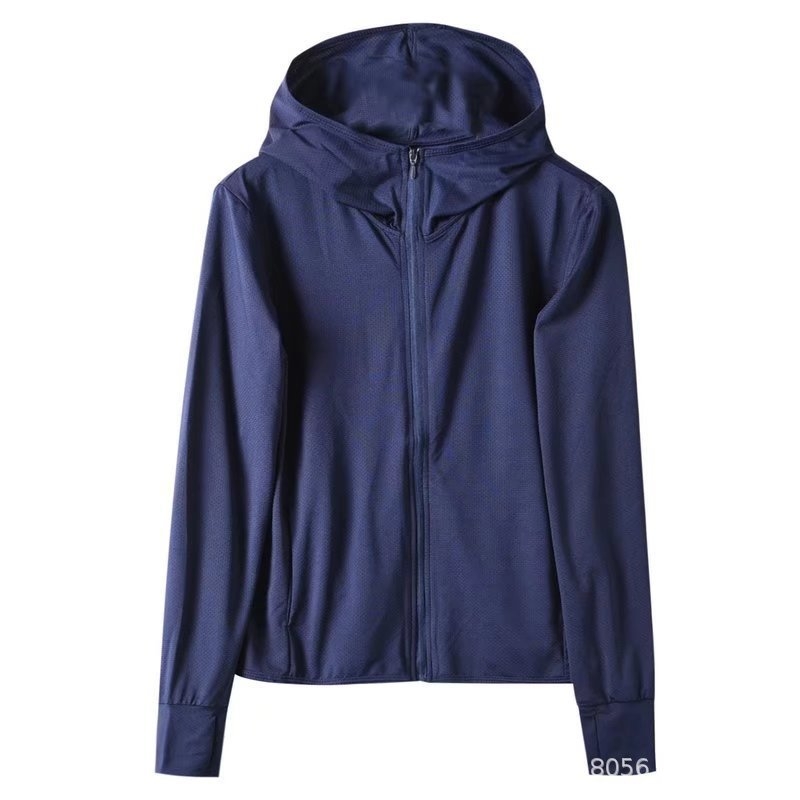 Ženski kaput s kapuljom i zatvaračem, mrežasta tkanina, UV zaštita, dugi rukavi, uski kroj, poliestersko-elastanska mješavina