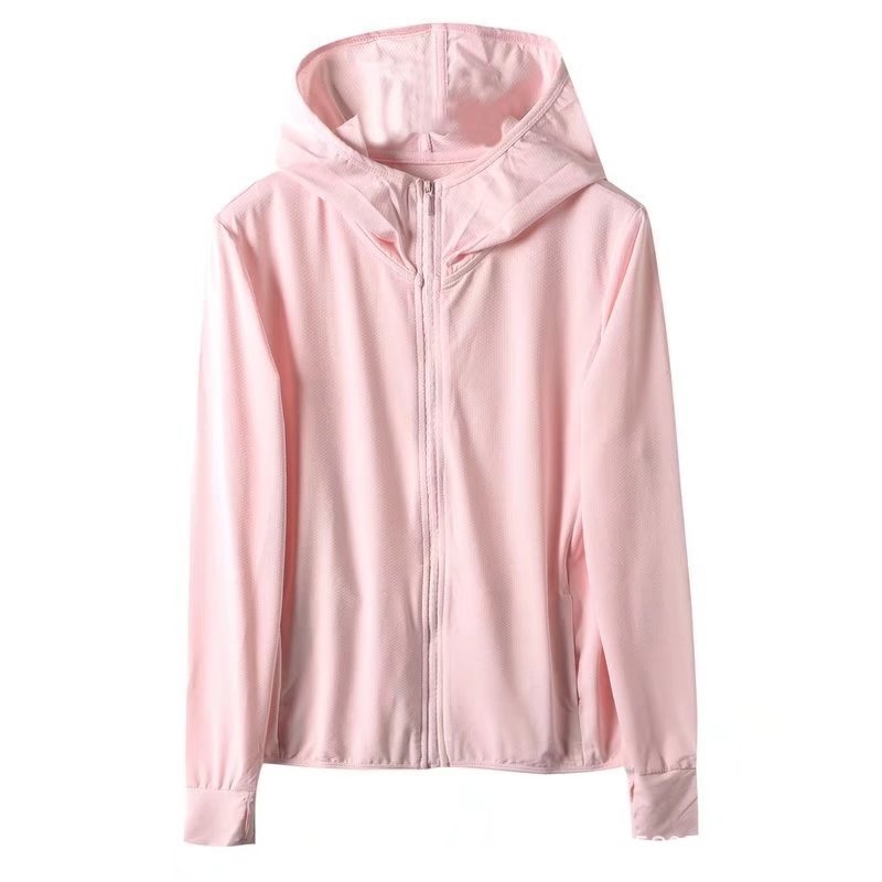 Ženski kaput s kapuljom i zatvaračem, mrežasta tkanina, UV zaštita, dugi rukavi, uski kroj, poliestersko-elastanska mješavina