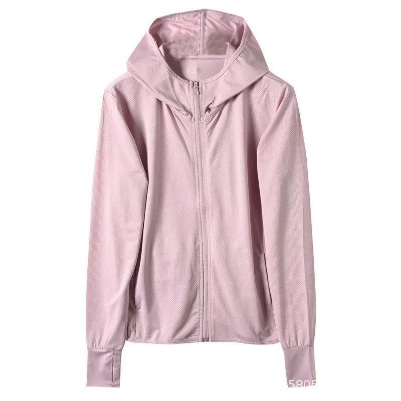 Ženski kaput s kapuljom i zatvaračem, mrežasta tkanina, UV zaštita, dugi rukavi, uski kroj, poliestersko-elastanska mješavina