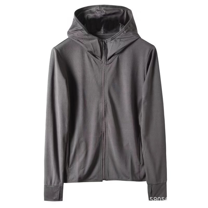 Ženski kaput s kapuljom i zatvaračem, mrežasta tkanina, UV zaštita, dugi rukavi, uski kroj, poliestersko-elastanska mješavina