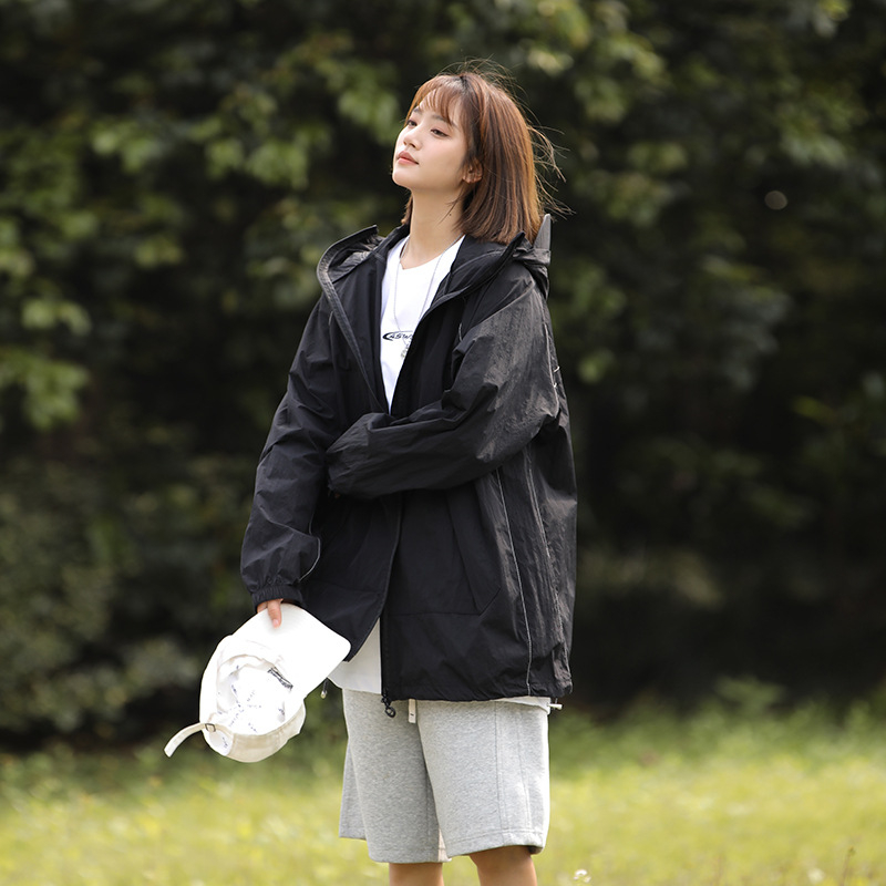 Unisex vanjska windbreaker jakna, najlon tkanina, UPF50+, s kapuljom