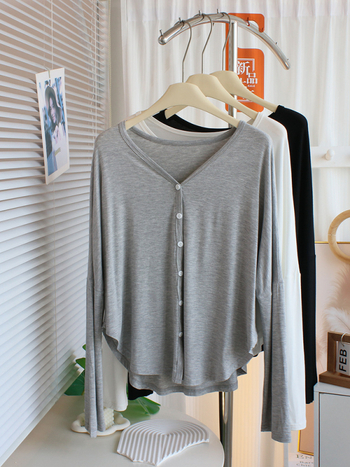 Ženska lagana mrežasta viskozna kardiganska jakna sa zaštitom od sunca, V-dekolte, duge rukave, dizajn šivanja/kolage, duljina 50–65 cm