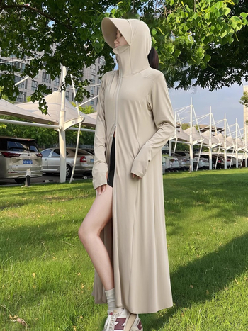 Bei wanyi ženska odjeća za zaštitu od sunca, ljeto 2025, prozračni ice-silk materijal, dugi kardigan sa zatvaračem, jednobojna, UPF50+, poliester, ležerni kroj, dugi rukavi