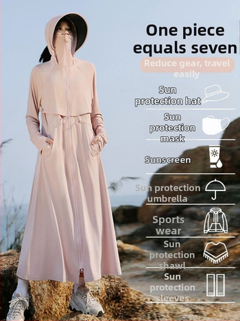 2025 leto: priedušný UV ochranný outfit z ice silk, s veľkým klobúkom, dlhý strih, úzky strih, pre ženy