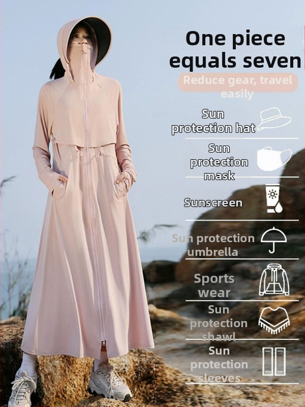 2025 leto: priedušný UV ochranný outfit z ice silk, s veľkým klobúkom, dlhý strih, úzky strih, pre ženy