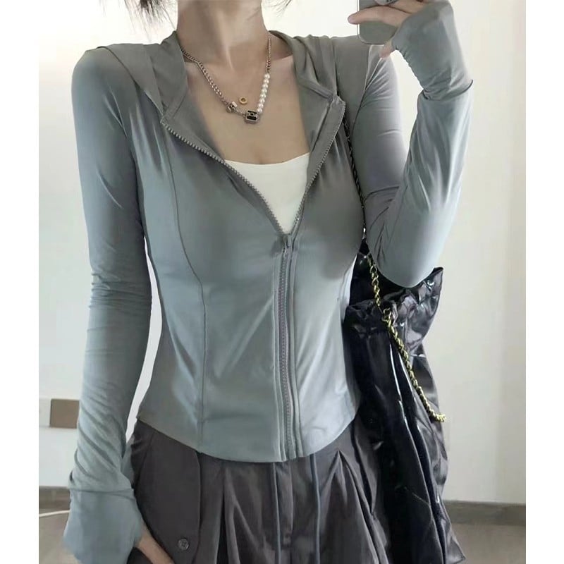 Ženska odjeća za zaštitu od sunca od poliester tkanine, uski kroj, ljeto 2025, korejski stil, zatvaranje na zip