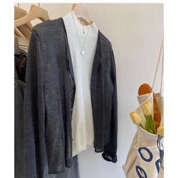 Женски лек кардиган за външно облекло, дълги ръкави, полиестер-памучна смес (70–80% полиестер, 20–30% памук), лято 2025, ежедневен стил в духа на японско-корейския свободен стил