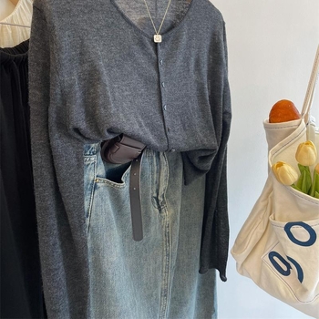 Женски лек кардиган за външно облекло, дълги ръкави, полиестер-памучна смес (70–80% полиестер, 20–30% памук), лято 2025, ежедневен стил в духа на японско-корейския свободен стил
