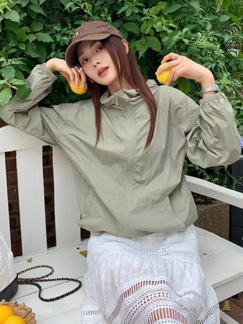 Γυναικείο καλοκαιρινό ανάπνευστο μπουφάν προστασίας από τον ήλιο με τσέπες, μακριά μανίκια, ελαφρύ νάιλον, φερμουάρ, φαρδιά γραμμή, UPF50+