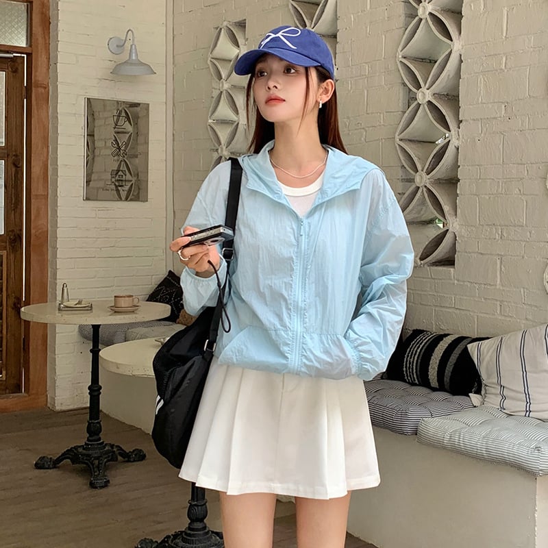 Γυναικείο καλοκαιρινό ανάπνευστο μπουφάν προστασίας από τον ήλιο με τσέπες, μακριά μανίκια, ελαφρύ νάιλον, φερμουάρ, φαρδιά γραμμή, UPF50+