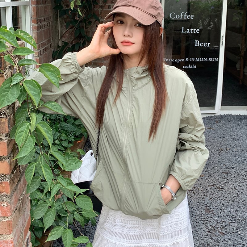 Γυναικείο καλοκαιρινό ανάπνευστο μπουφάν προστασίας από τον ήλιο με τσέπες, μακριά μανίκια, ελαφρύ νάιλον, φερμουάρ, φαρδιά γραμμή, UPF50+