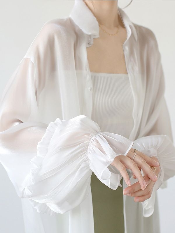 Ženska bluza s UV zaštitom, prozirna, opuštenog kroja, dugi rukavi, pamuk 50–70% / poliestar 30–50%, UPF30+