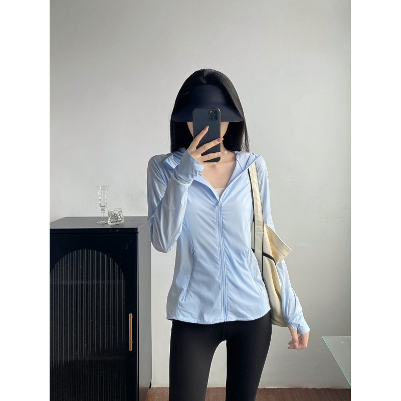 Sievietes kapucēta sporta jaka ar saules aizsardzību, vasara 2025, Lycra/Spandex audums, saturs 31-50%
