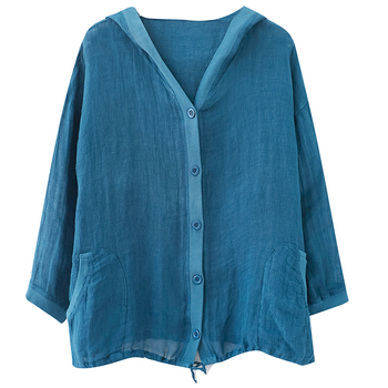 Παλτό από βαμβάκι, μονόχρωμο, χαλαρή γραμμή, μακριά μανίκια