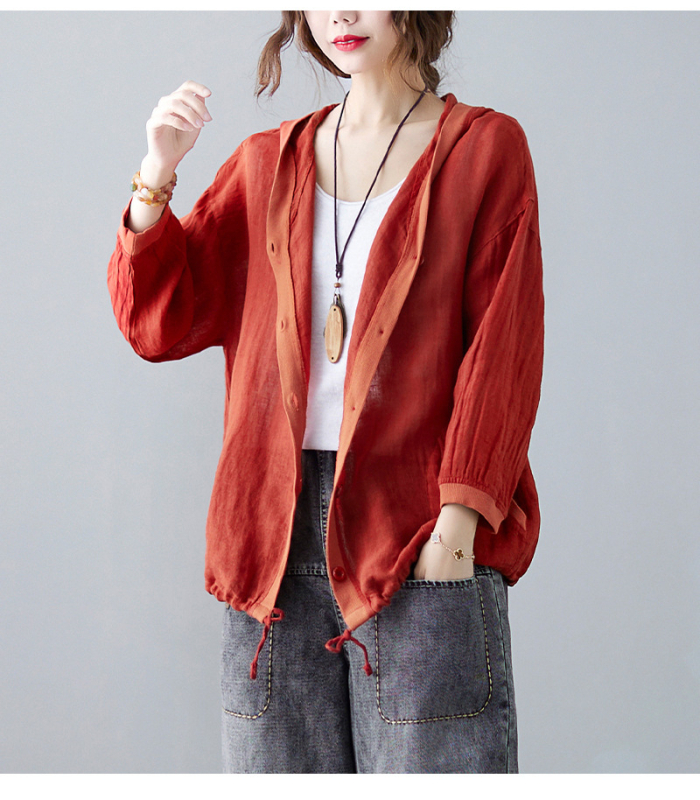 Παλτό από βαμβάκι, μονόχρωμο, χαλαρή γραμμή, μακριά μανίκια