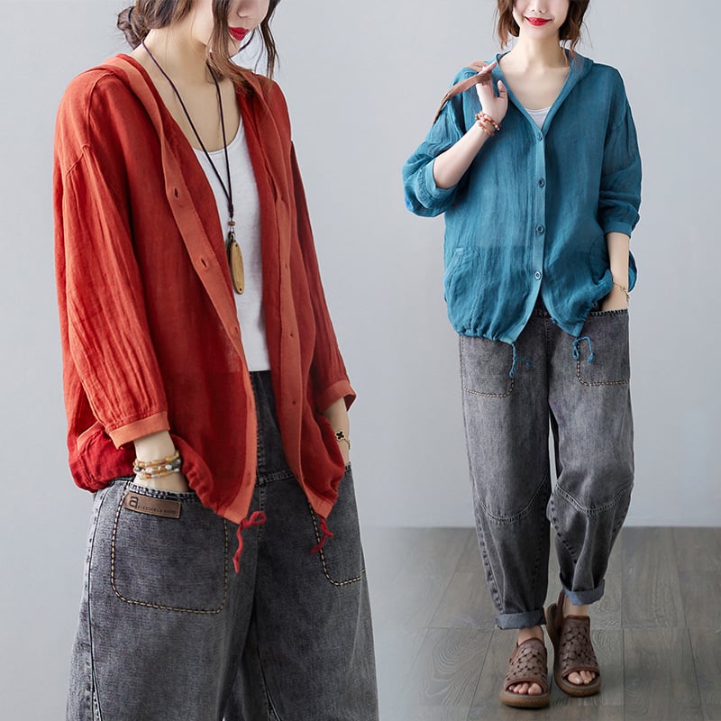 Παλτό από βαμβάκι, μονόχρωμο, χαλαρή γραμμή, μακριά μανίκια