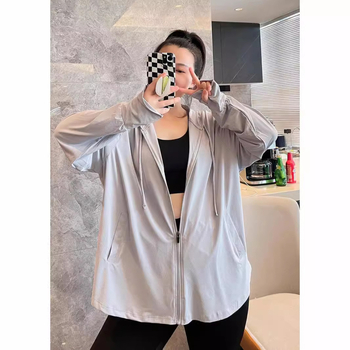 Ženska Ice Silk jakna za zaštitu od sunca, plus size, s kapuljom, labav kroj, dugi rukavi, UPF50+