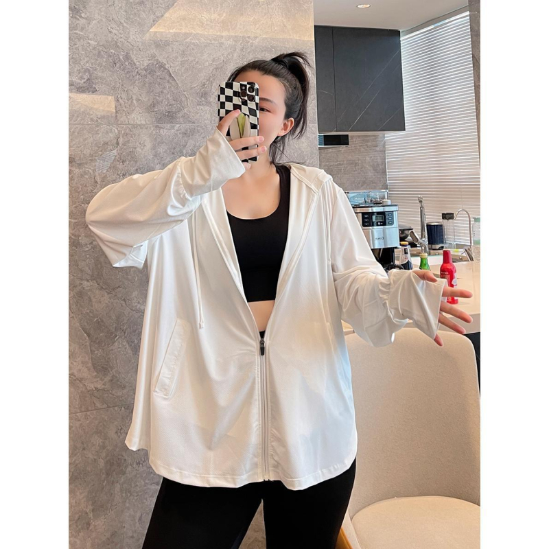 Ženska Ice Silk jakna za zaštitu od sunca, plus size, s kapuljom, labav kroj, dugi rukavi, UPF50+