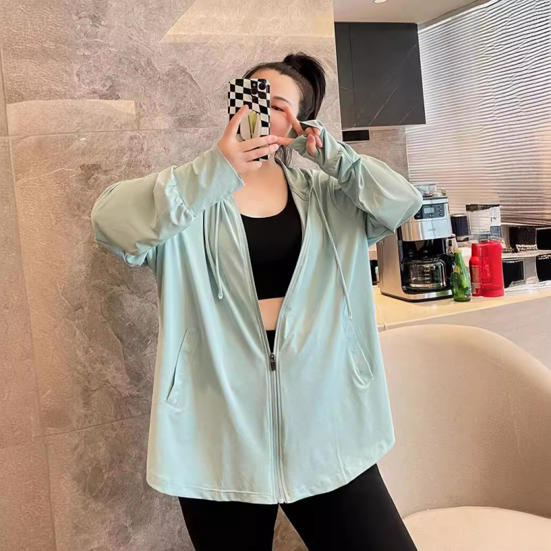 Ženska Ice Silk jakna za zaštitu od sunca, plus size, s kapuljom, labav kroj, dugi rukavi, UPF50+