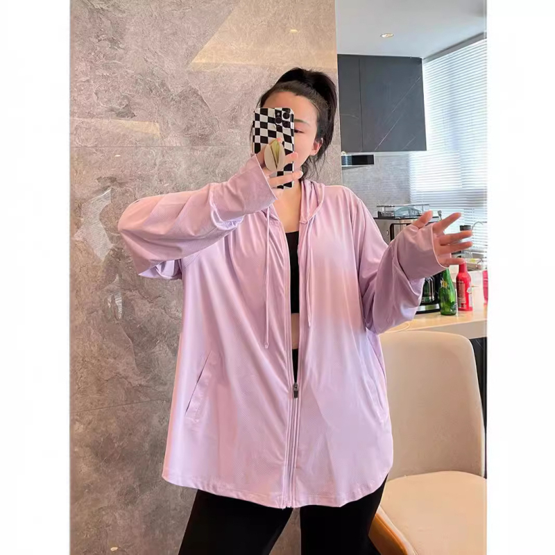 Ženska Ice Silk jakna za zaštitu od sunca, plus size, s kapuljom, labav kroj, dugi rukavi, UPF50+