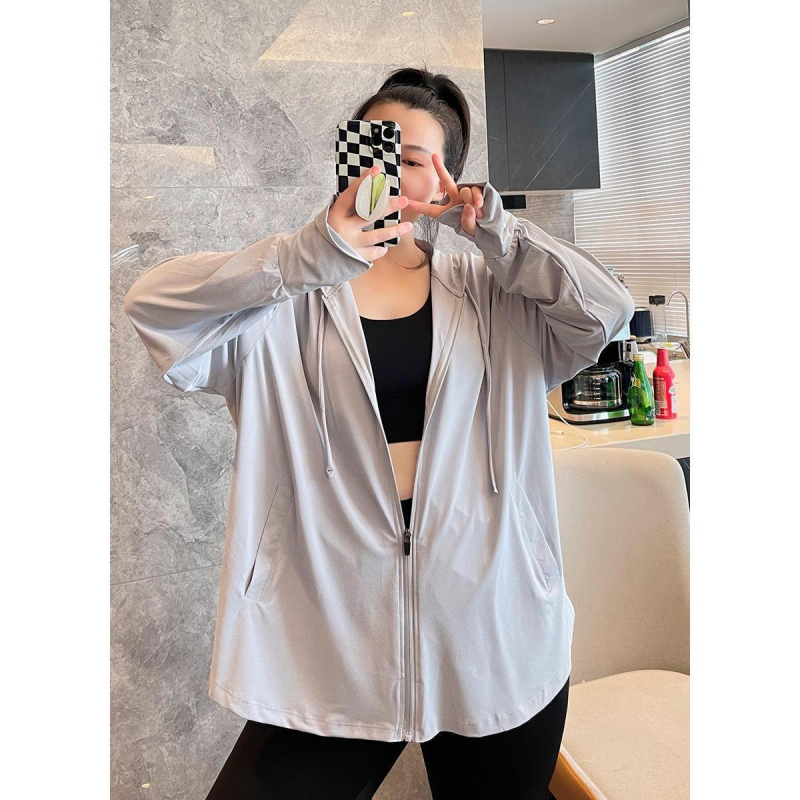 Ženska Ice Silk jakna za zaštitu od sunca, plus size, s kapuljom, labav kroj, dugi rukavi, UPF50+
