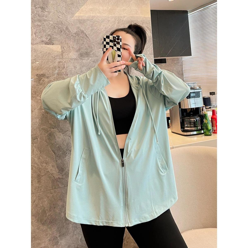 Ženska Ice Silk jakna za zaštitu od sunca, plus size, s kapuljom, labav kroj, dugi rukavi, UPF50+