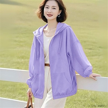 Jachetă de damă cu protecție UV, glugă, respirabilă, ultraușoară, amestec Lycra-Spandex