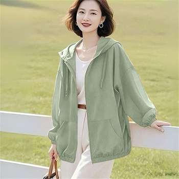 Jachetă de damă cu protecție UV, glugă, respirabilă, ultraușoară, amestec Lycra-Spandex