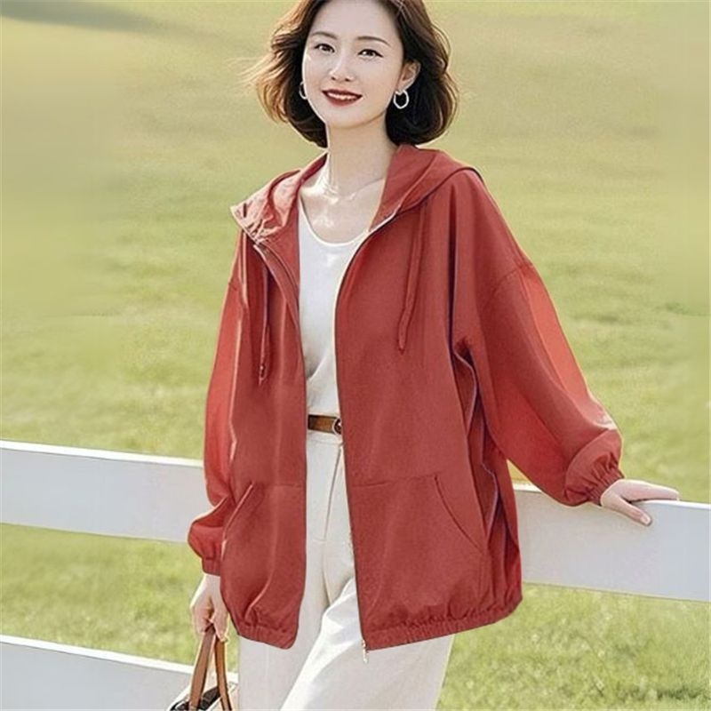 Jachetă de damă cu protecție UV, glugă, respirabilă, ultraușoară, amestec Lycra-Spandex