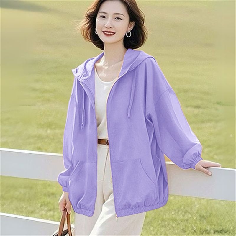 Jachetă de damă cu protecție UV, glugă, respirabilă, ultraușoară, amestec Lycra-Spandex