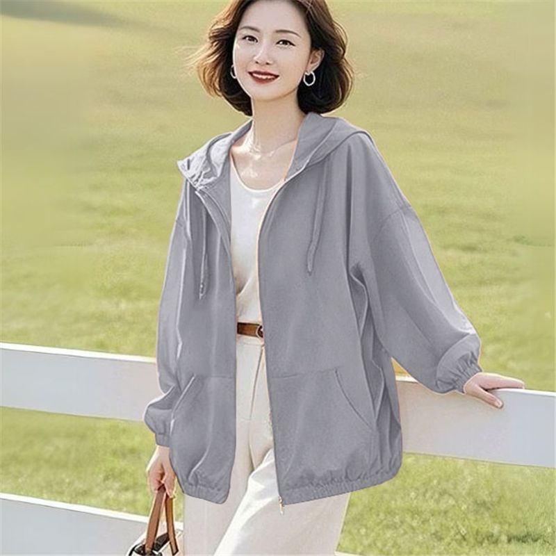 Jachetă de damă cu protecție UV, glugă, respirabilă, ultraușoară, amestec Lycra-Spandex