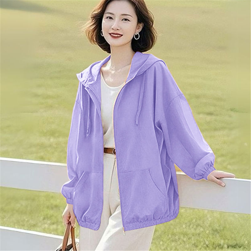 Jachetă de damă cu protecție UV, glugă, respirabilă, ultraușoară, amestec Lycra-Spandex