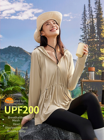 Ženska nylon jakna s kapuljačom, UPF50+ UV zaštita, srednja duljina, za vanjsku upotrebu