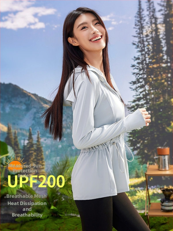 Ženska nylon jakna s kapuljačom, UPF50+ UV zaštita, srednja duljina, za vanjsku upotrebu
