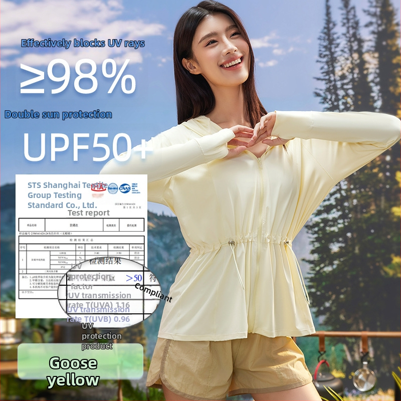 Ženska nylon jakna s kapuljačom, UPF50+ UV zaštita, srednja duljina, za vanjsku upotrebu