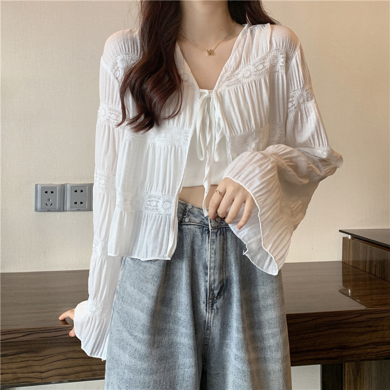 Ženski kardigan za zaštitu od sunca, pamuk, shawl stil, UPF 30+, 3/4 rukavi