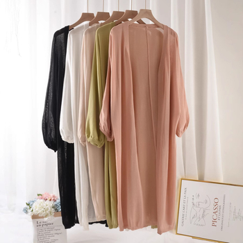 Ženski lagani pleteni kardigan za ljeto, srednje duljine, jednobojan šal-stil kardigan od ice silk, dugih rukava, zaštita od sunca, elegantan ležeran stil