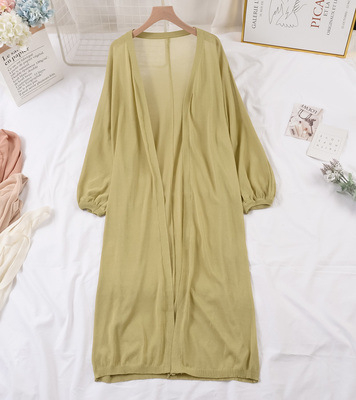 Ženski lagani pleteni kardigan za ljeto, srednje duljine, jednobojan šal-stil kardigan od ice silk, dugih rukava, zaštita od sunca, elegantan ležeran stil
