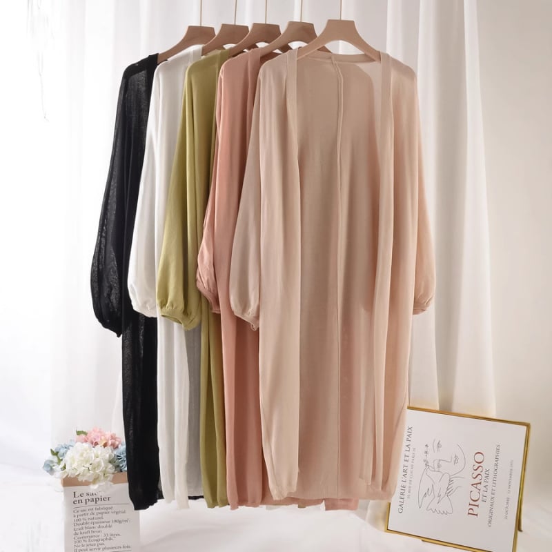Ženski lagani pleteni kardigan za ljeto, srednje duljine, jednobojan šal-stil kardigan od ice silk, dugih rukava, zaštita od sunca, elegantan ležeran stil