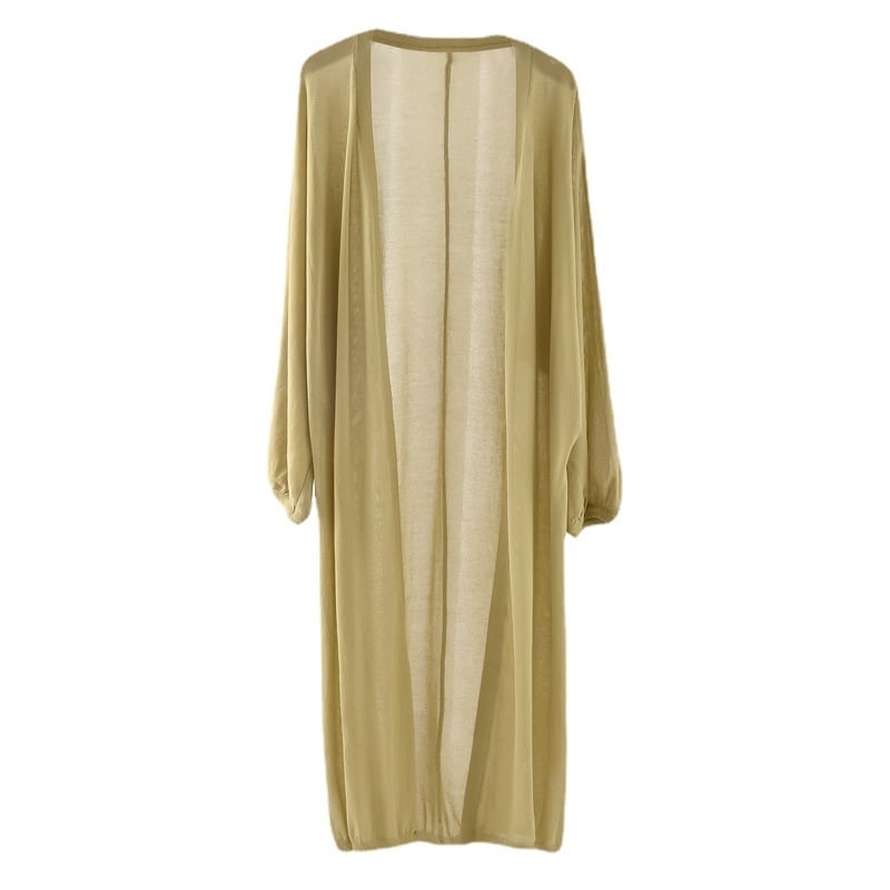 Ženski lagani pleteni kardigan za ljeto, srednje duljine, jednobojan šal-stil kardigan od ice silk, dugih rukava, zaštita od sunca, elegantan ležeran stil