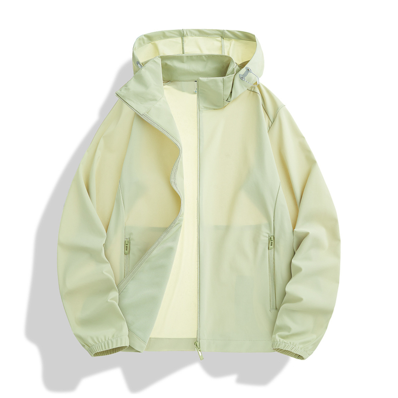 Unisex vanjska windbreaker jakna, najlon materijal, kapuljača, UPF50+ UV zaštita, lagana, prozračna, brzo sušeća, pogodna za ljeto, proljeće i jesen.