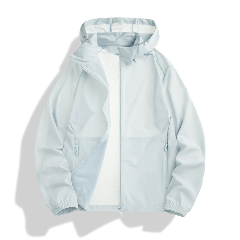 Unisex vanjska windbreaker jakna, najlon materijal, kapuljača, UPF50+ UV zaštita, lagana, prozračna, brzo sušeća, pogodna za ljeto, proljeće i jesen.