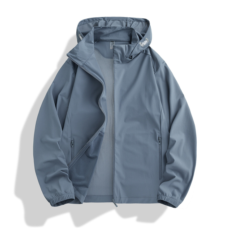 Unisex vanjska windbreaker jakna, najlon materijal, kapuljača, UPF50+ UV zaštita, lagana, prozračna, brzo sušeća, pogodna za ljeto, proljeće i jesen.